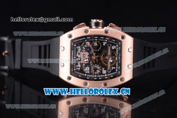 Richard Mille RM011-FM Asia ST25 Automatic Rose Gold Case with Skeleton Dial Rose Gold Bezel and Black Rubber Strap Arabic Numeral Markers - Click Image to Close